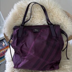 Burberry Purple Tartan Nylon & Leather Buckleigh Tote